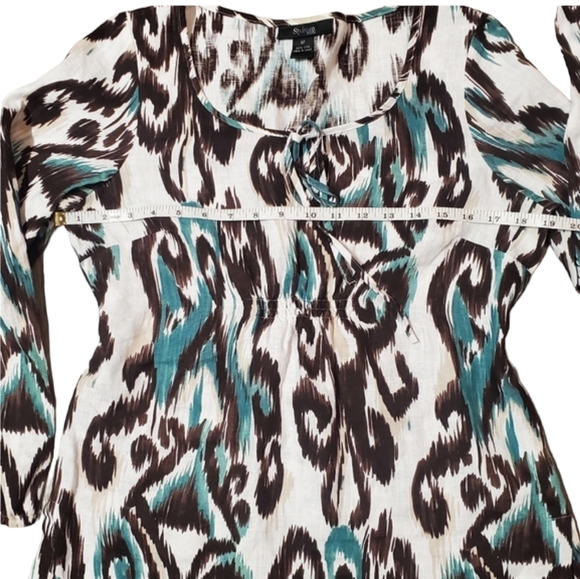 Style & Co Linen Top Womens Petite 8 Animal Print Tie Waist Long Sleeve - Picture 6 of 8